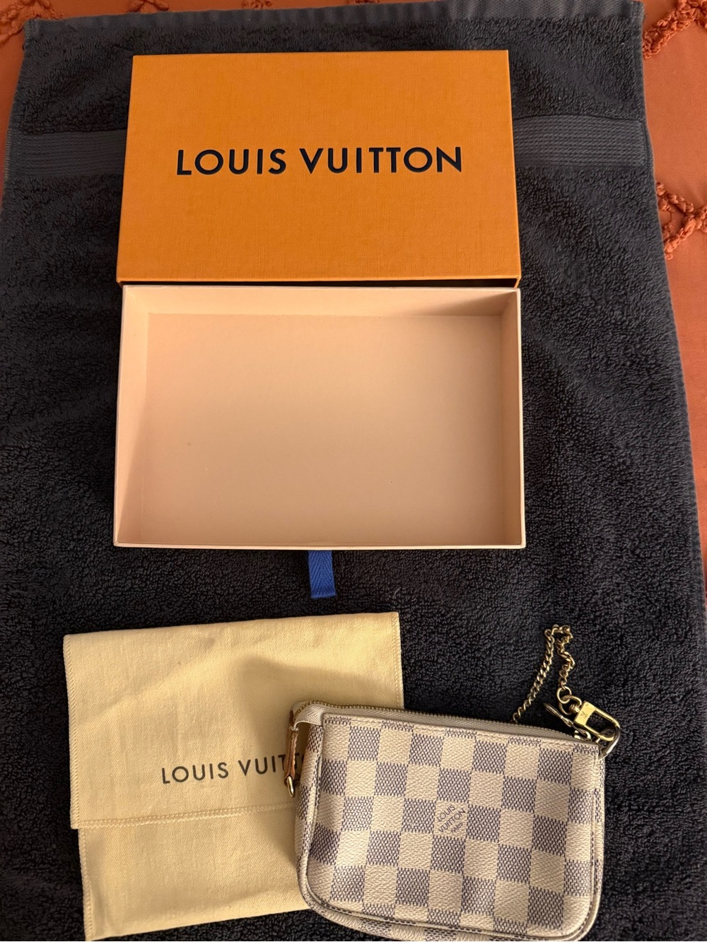 Louis Vuitton Damier Azur Mini Pouchette Accessories with Gold Hardware